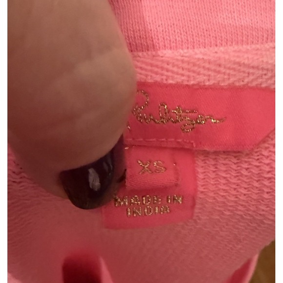 Lilly Pulitzer Corden Pink Sweatshirt XS Pullover Quarter Puff‎ Sleeve Crew M34 - Picture 11 of 11